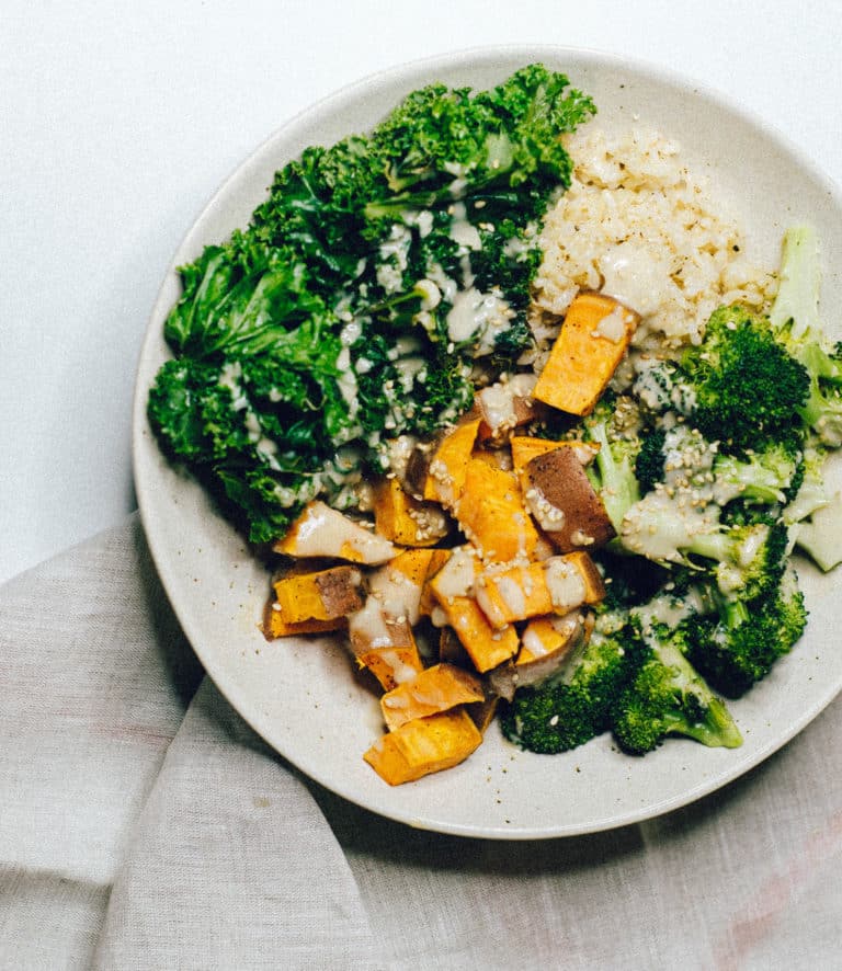 Roasted Vegetable bowl with Tahini Dressing - Gina Gibson