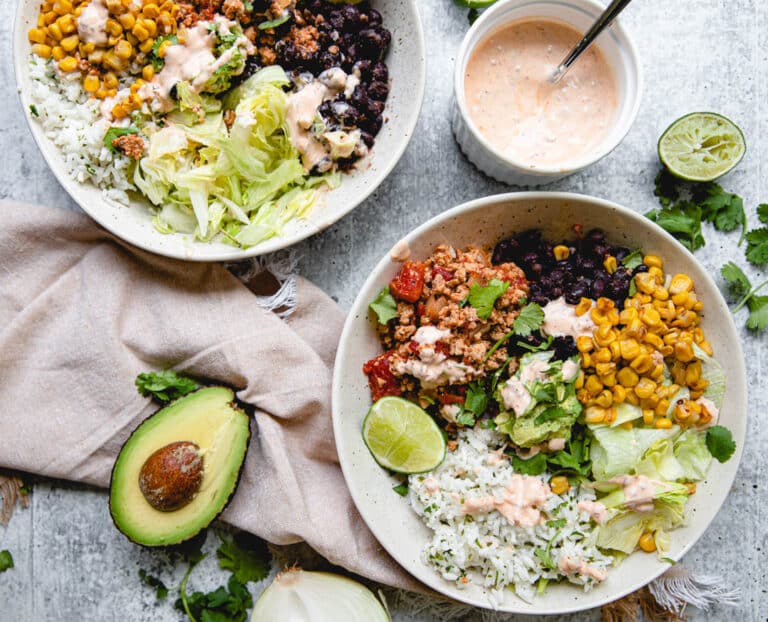 Healthy Burrito Bowl with Chipotle Sauce Gina Gibson
