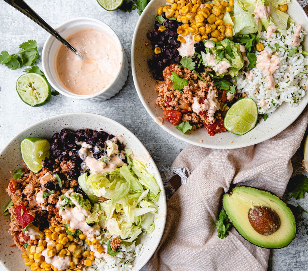 Healthy Burrito Bowl with Chipotle Sauce - Gina Gibson